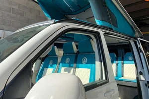 Blue and white seats